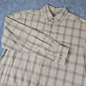 IZOD Plaid Flannel Shirt Long Sleeve Button‎ Up Casual Tan Brown Mens M